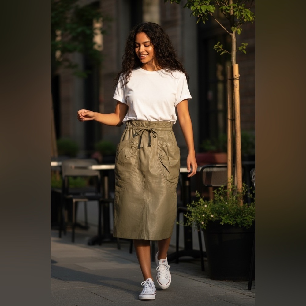 Vintage Lambskin Pencil Skirt w/ Paperbag Waist